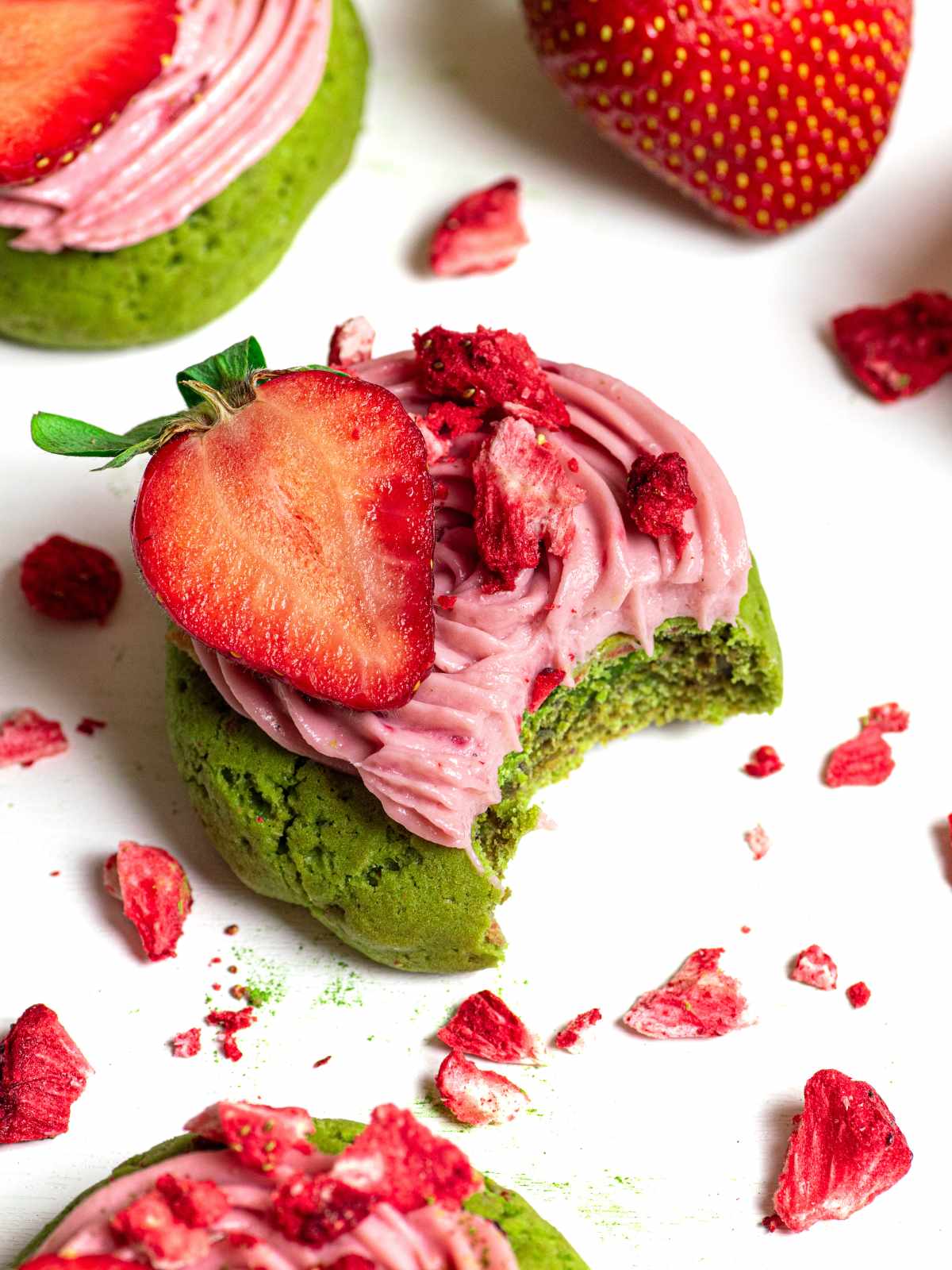 Easy Matcha Strawberry Cookies with Cheesecake Frosting