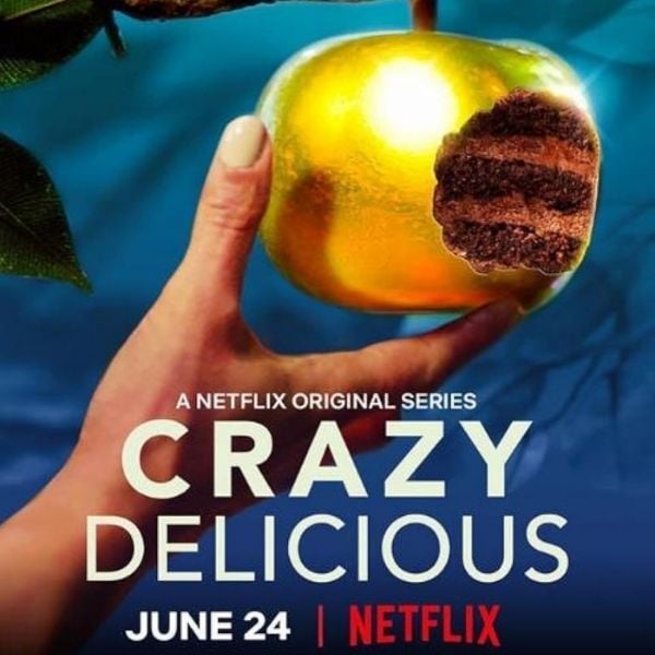 Crazy Delicious show logo hand holding golden apple